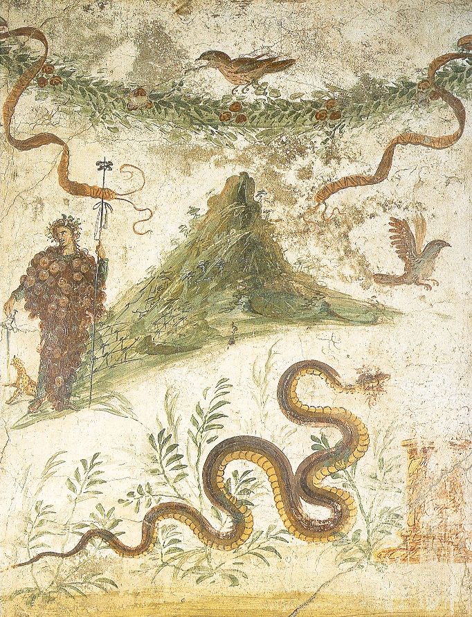 Wandmalerei einer Sakrallandschaft mit Vesuv