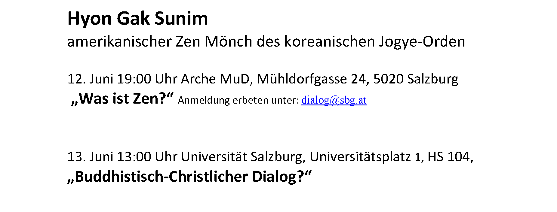 &Ouml;ffentlicher Vortrag von Hyon Gak Sunim