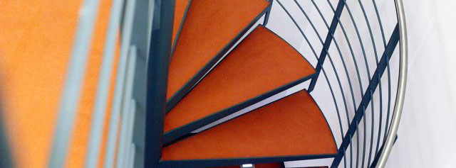 orange spiral staircase of the ICT & S Center