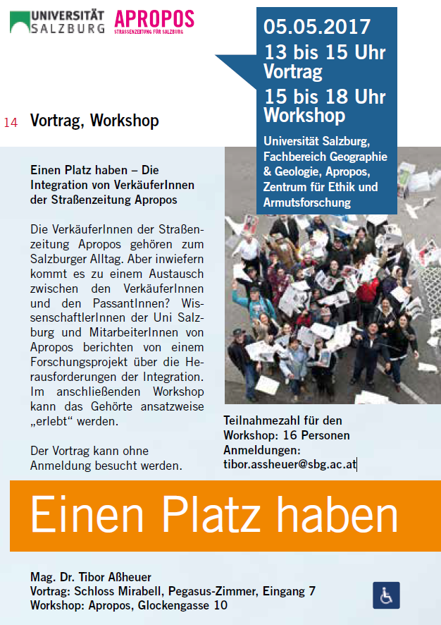 Plakat zur Veranstaltung Einen Platz haben