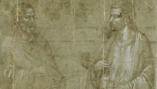 Seated Figures of Two Men Holding Swords