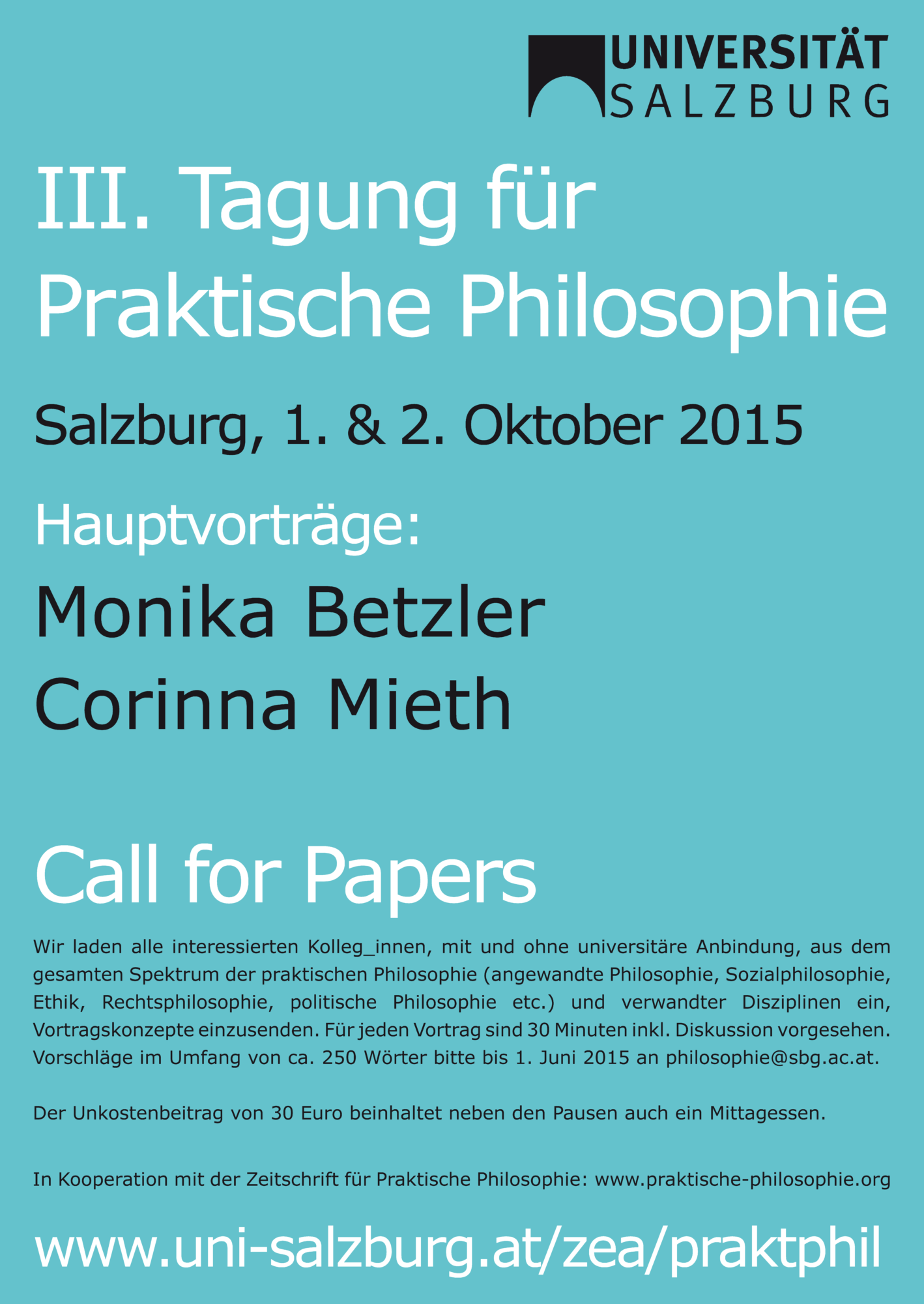 Plakat III. Tagung für Praktische Philosophie