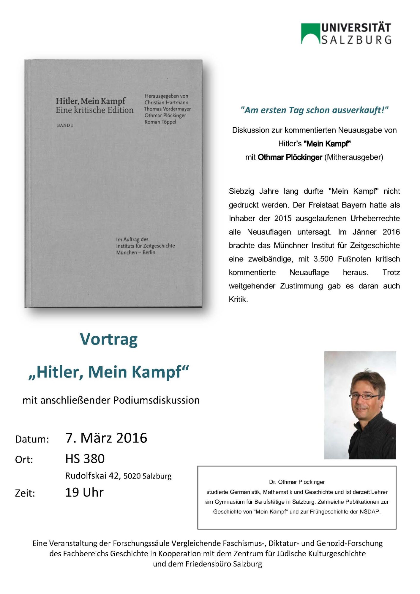 Plakat zur Podiumsdiskussion mir Dr. Othmar Plöckinger