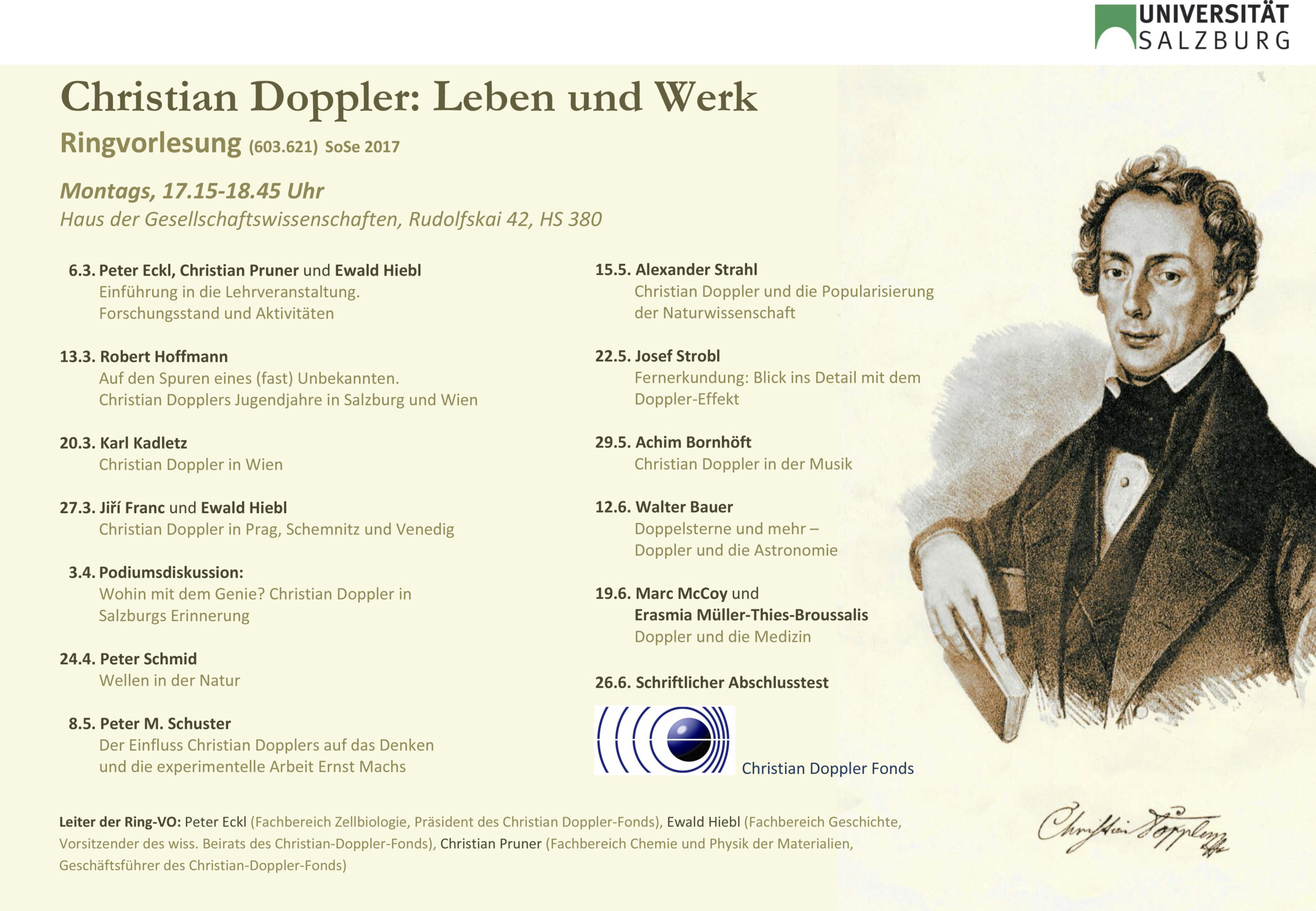 Plakat der Ring-Vorlesung zu &bdquo;175 Jahre Doppler Effekt&ldquo;