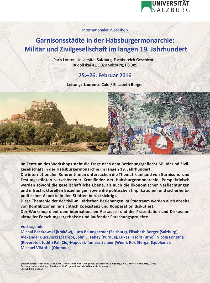 Plakat zum Workshop Garnisonsstädte in der Habsburgermonarchie