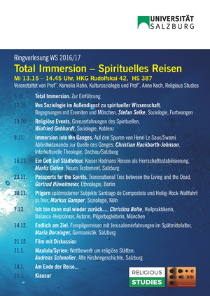 Plakat der Ringvorlesung 'Total Immersion - Spirituelles Reisen'