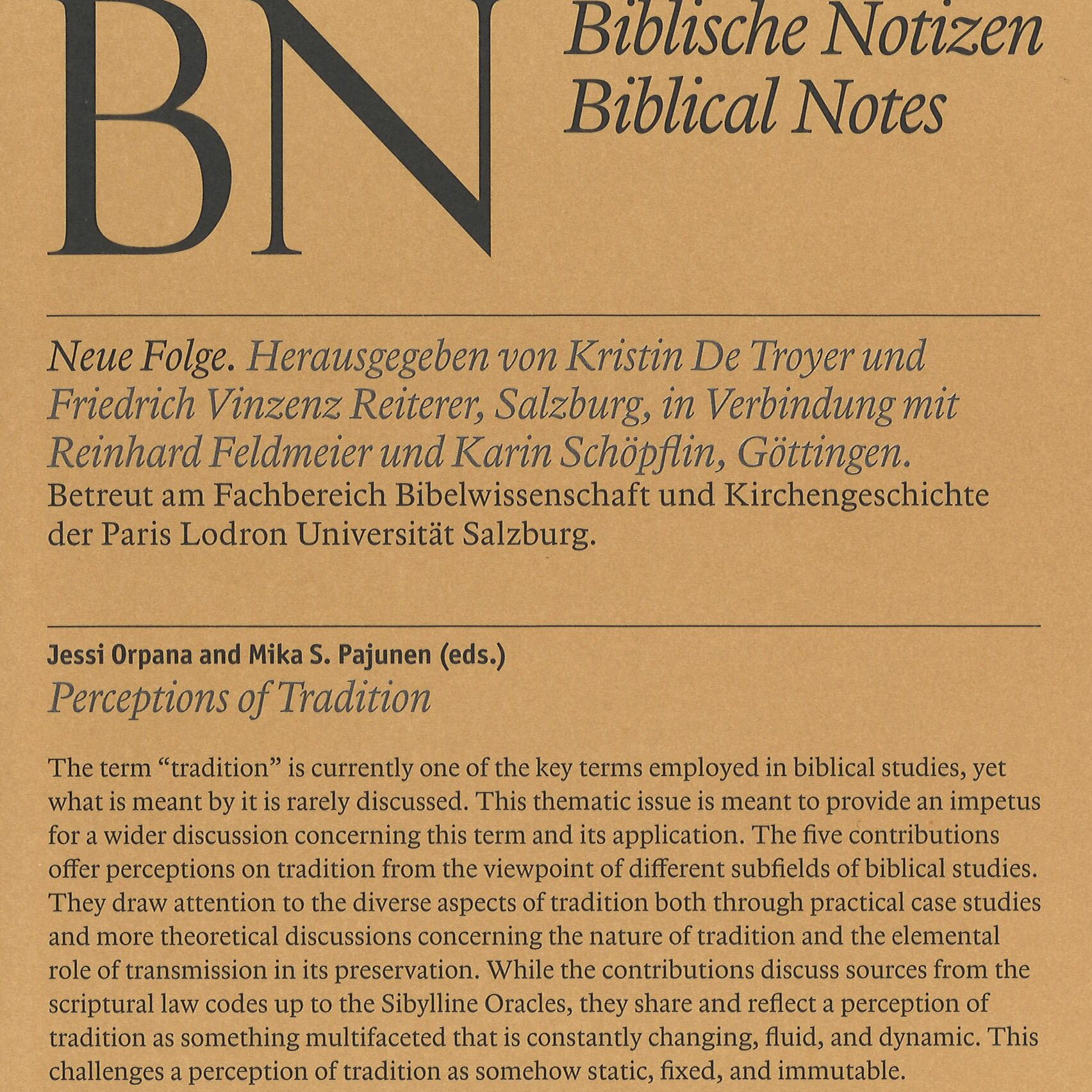 Neuerscheinung Biblische Notizen 189 (2021) Paris Lodron