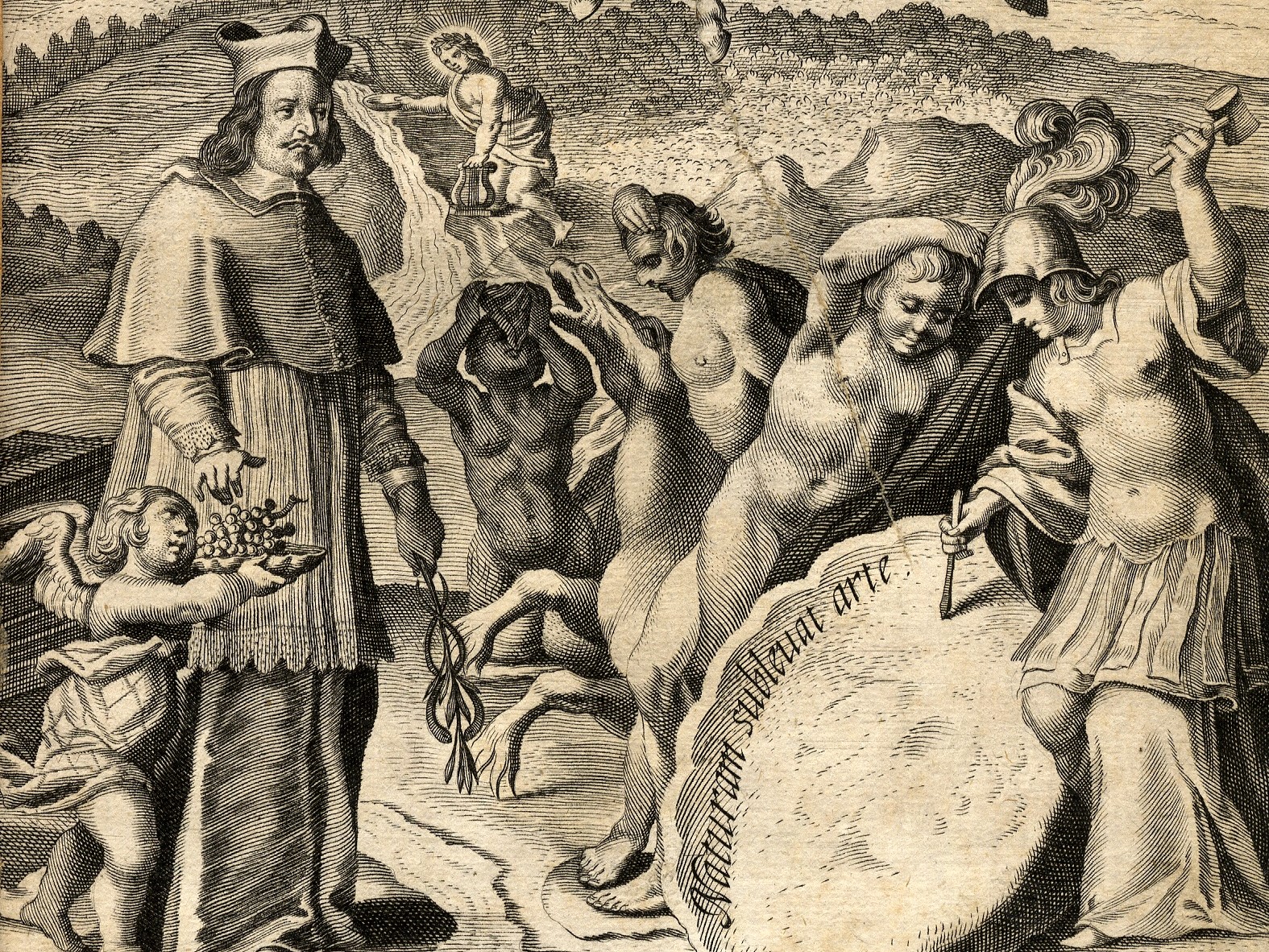 Ausschnitt: Frontispiz zur Thesenschrift „Rivi logici ex fonte Aristotelico deducti“, 1658