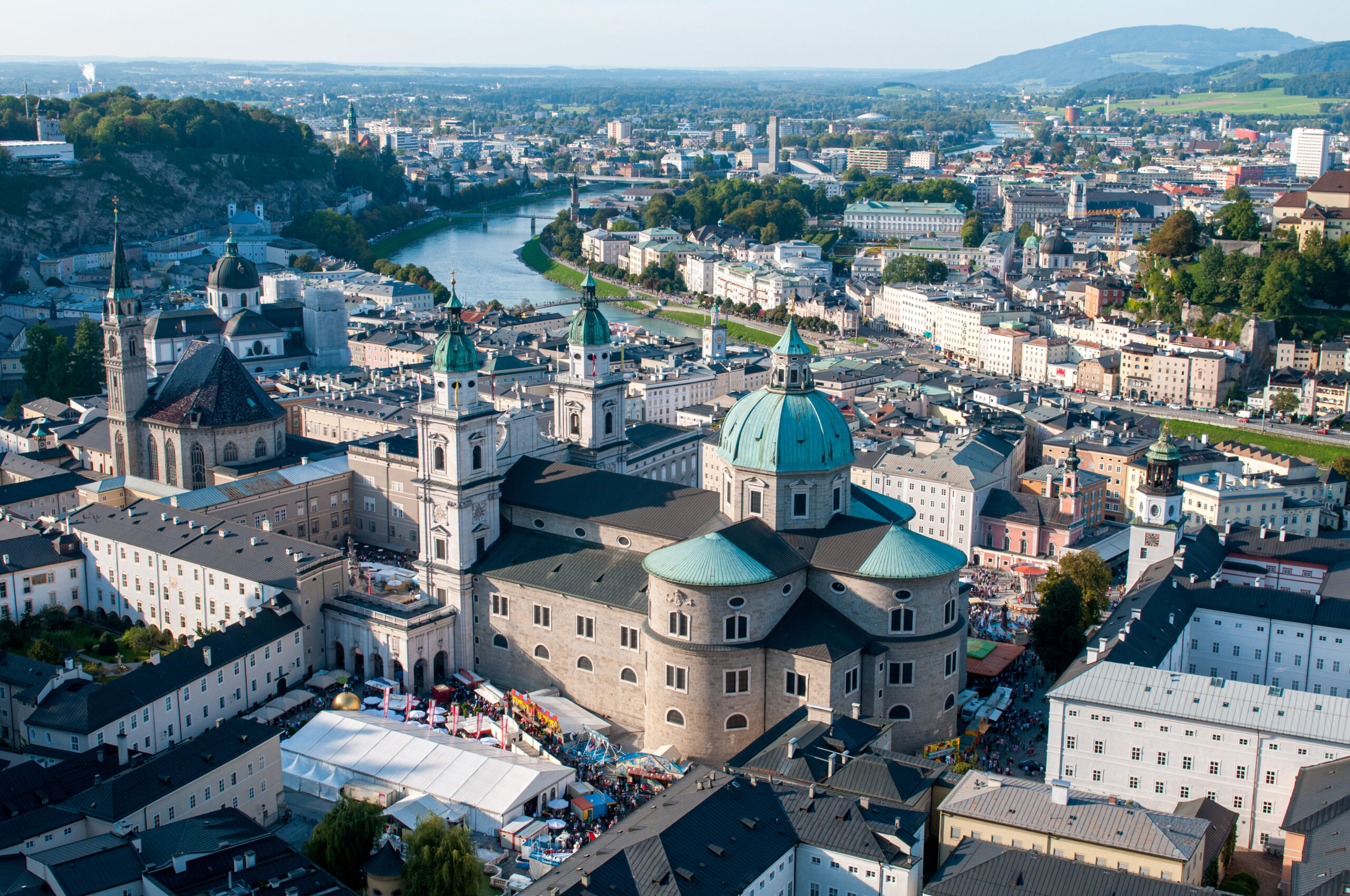 Cityscape of  the famous and picturesque Salzburg holiday tourist resort city in Austria, Europe