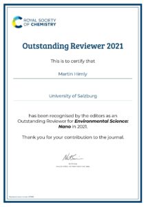 Outstanding reviewer 2021 Certificate by RSC