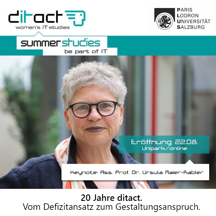 Plakat mit Informationen zur ditact 2022 mit Bild von Frau Prof. Ursula Maier-Rabler