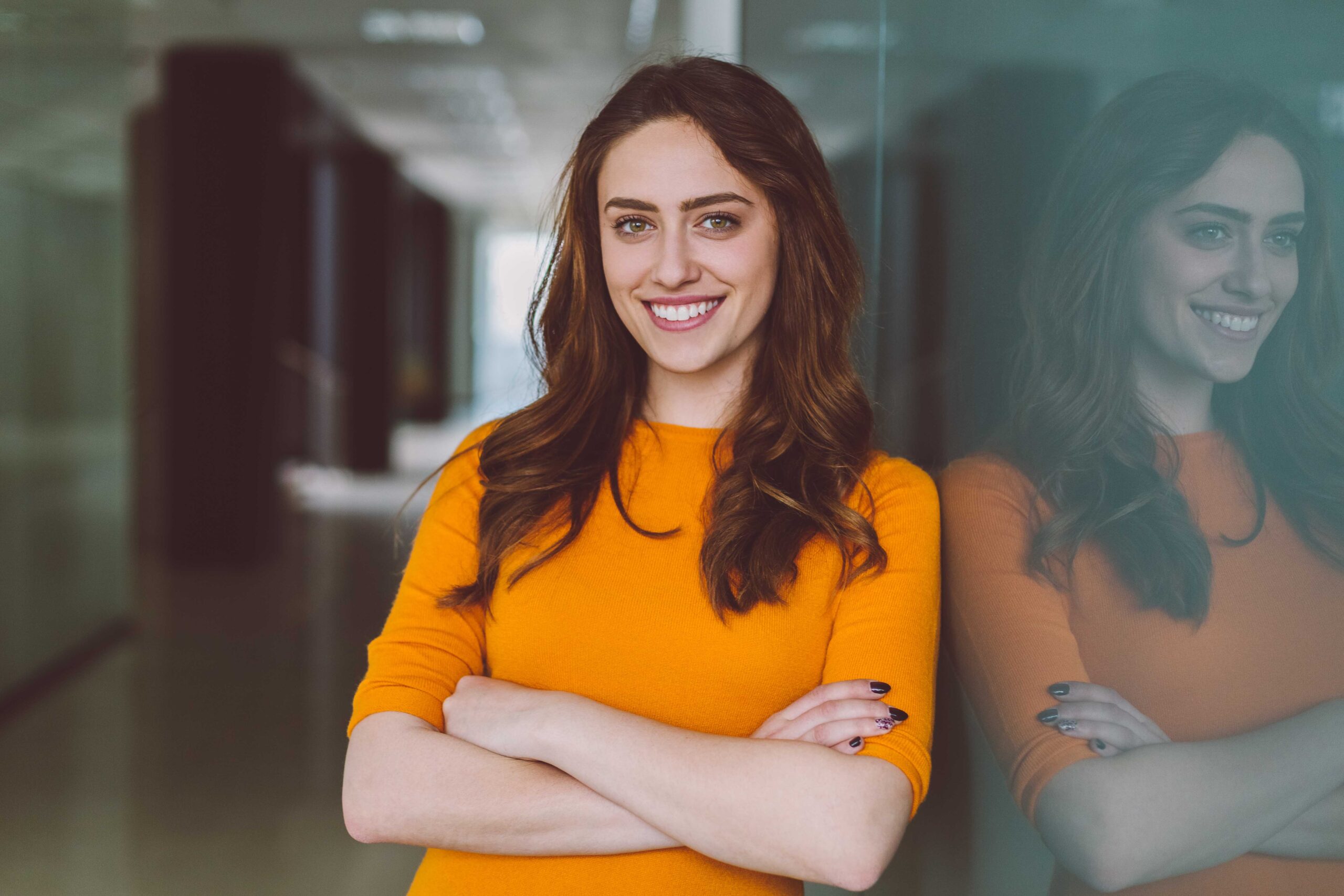 Smiling businesswoman at work