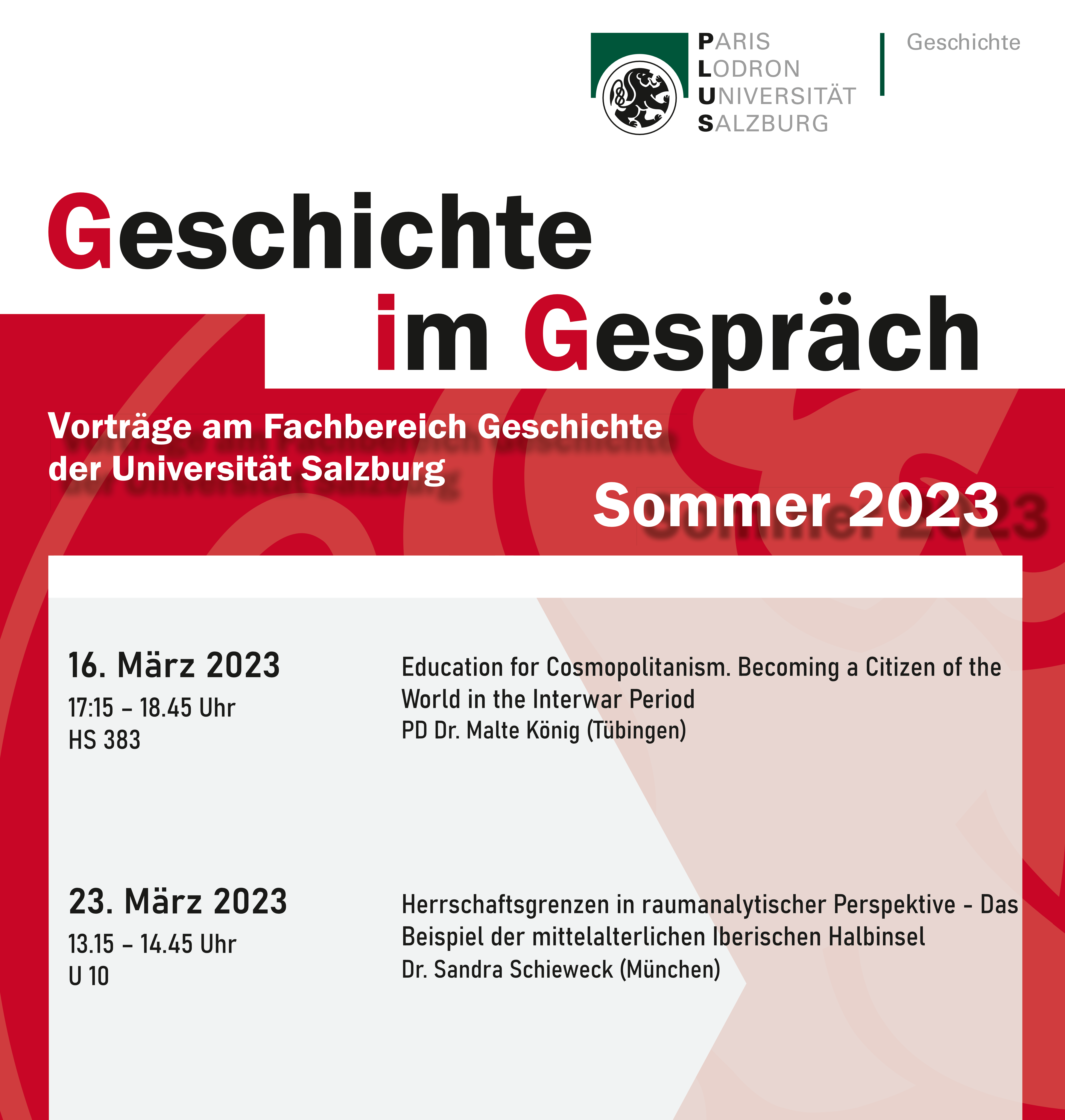 Plakat - Geschichte im Gespr&auml;ch Sommersemester 2023