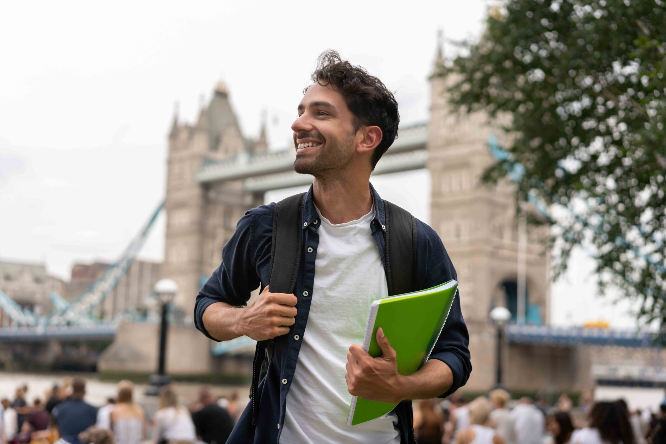 Happy student in London