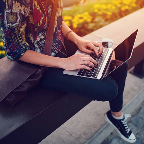 woman using laptop