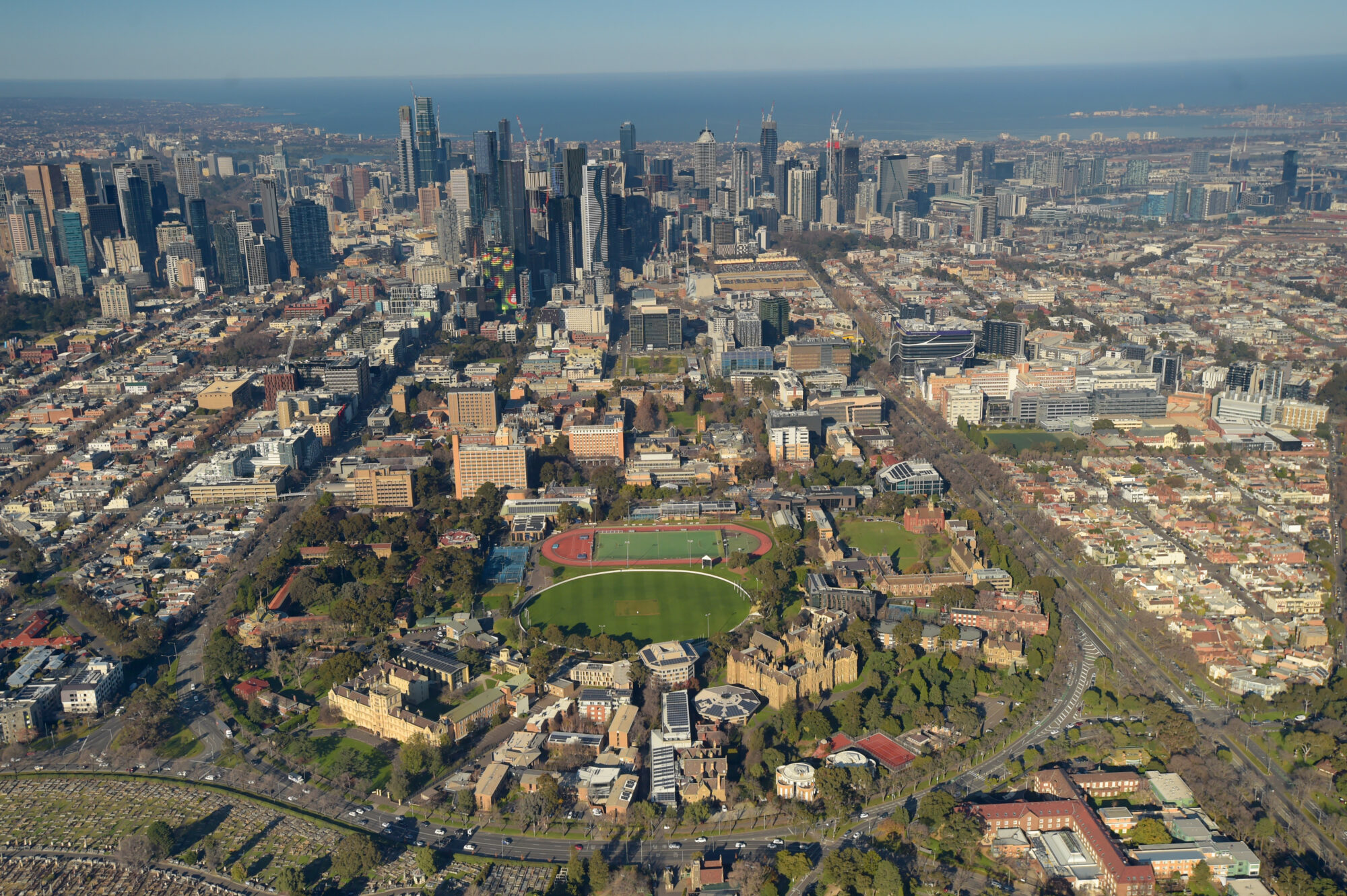 Aerial View, Parkville Campus and Melbourne City, 2020