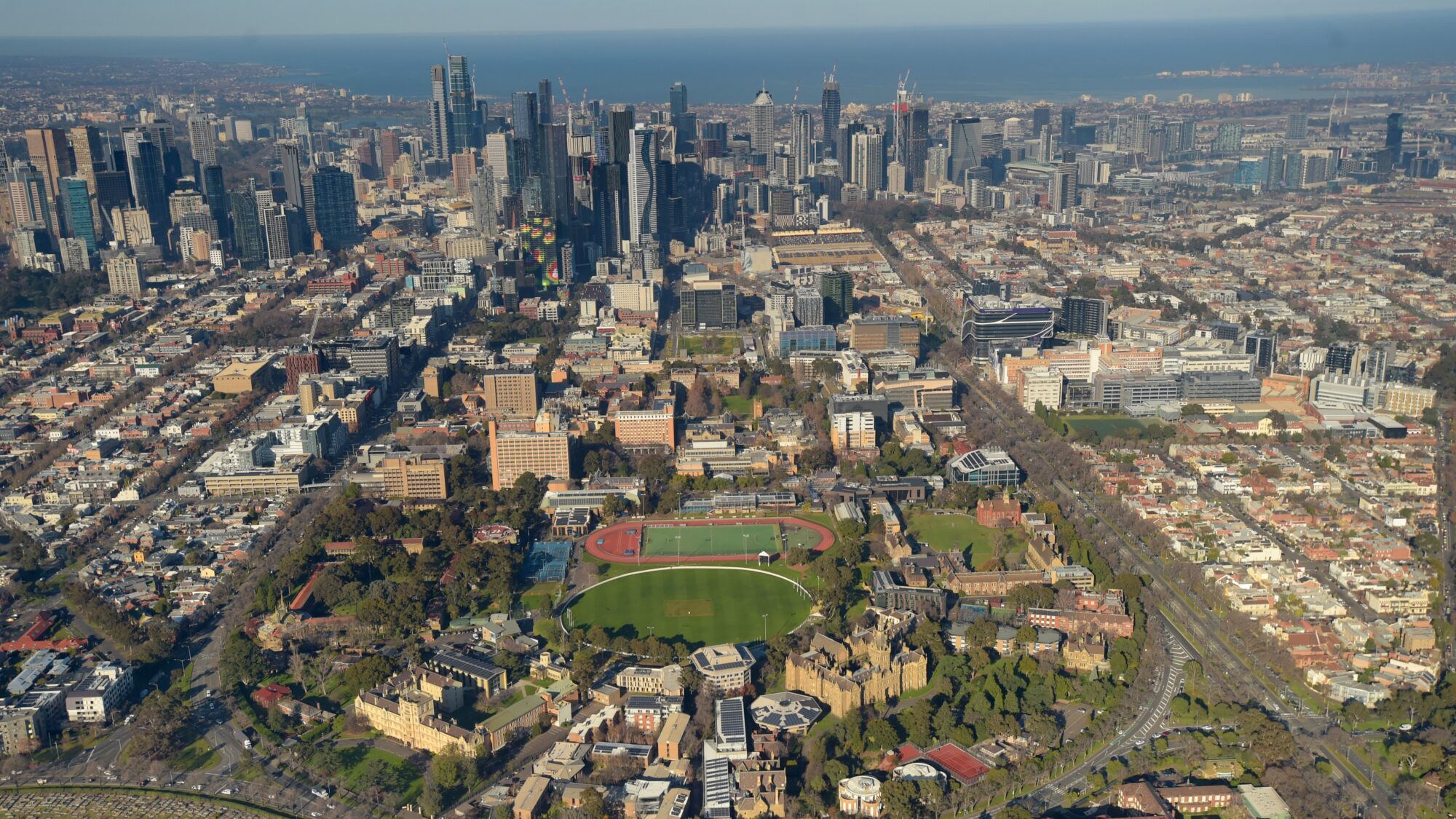 Aerial View, Parkville Campus and Melbourne City, 2020