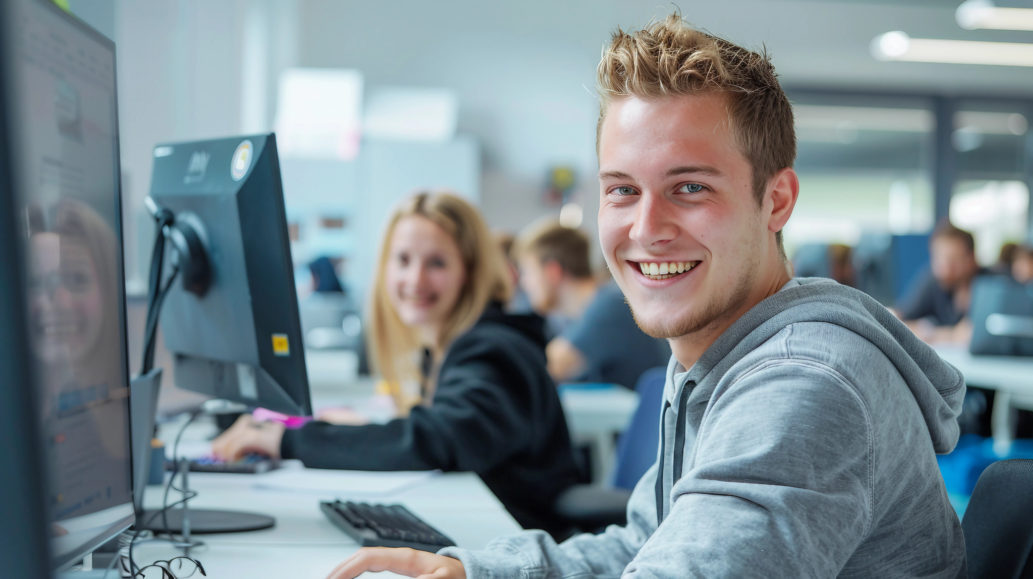 Junger Mann sitzt vor PC