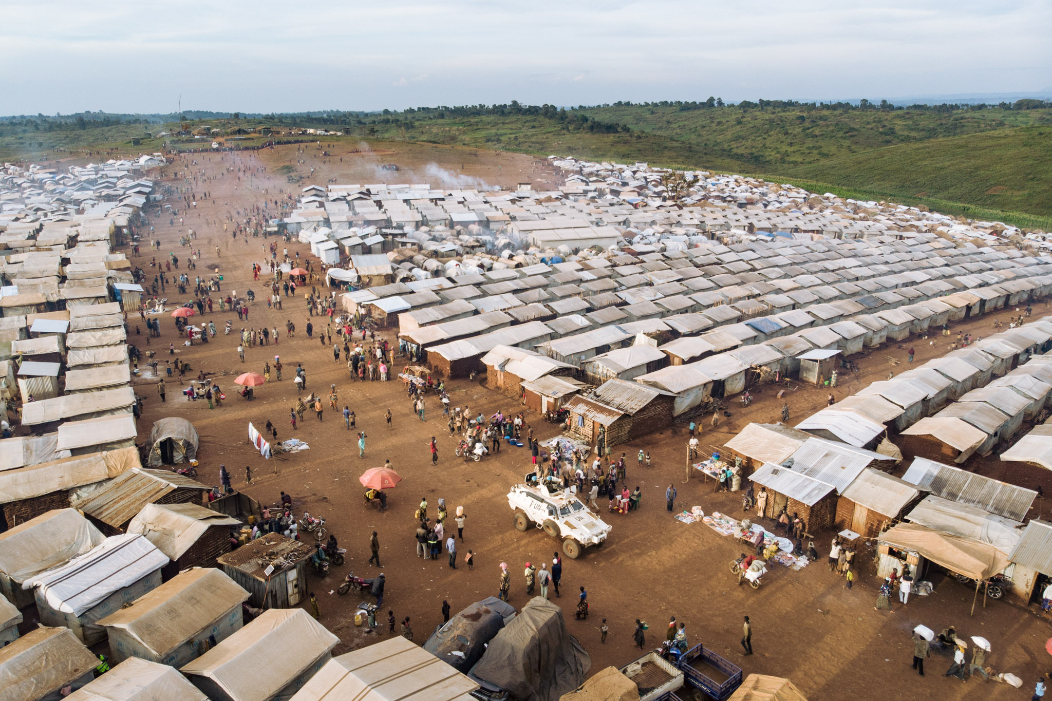 Aerial view of Rhoe Internally displaced people camp.