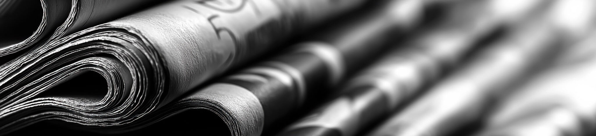 Close-up image of several neatly folded newspapers in black and