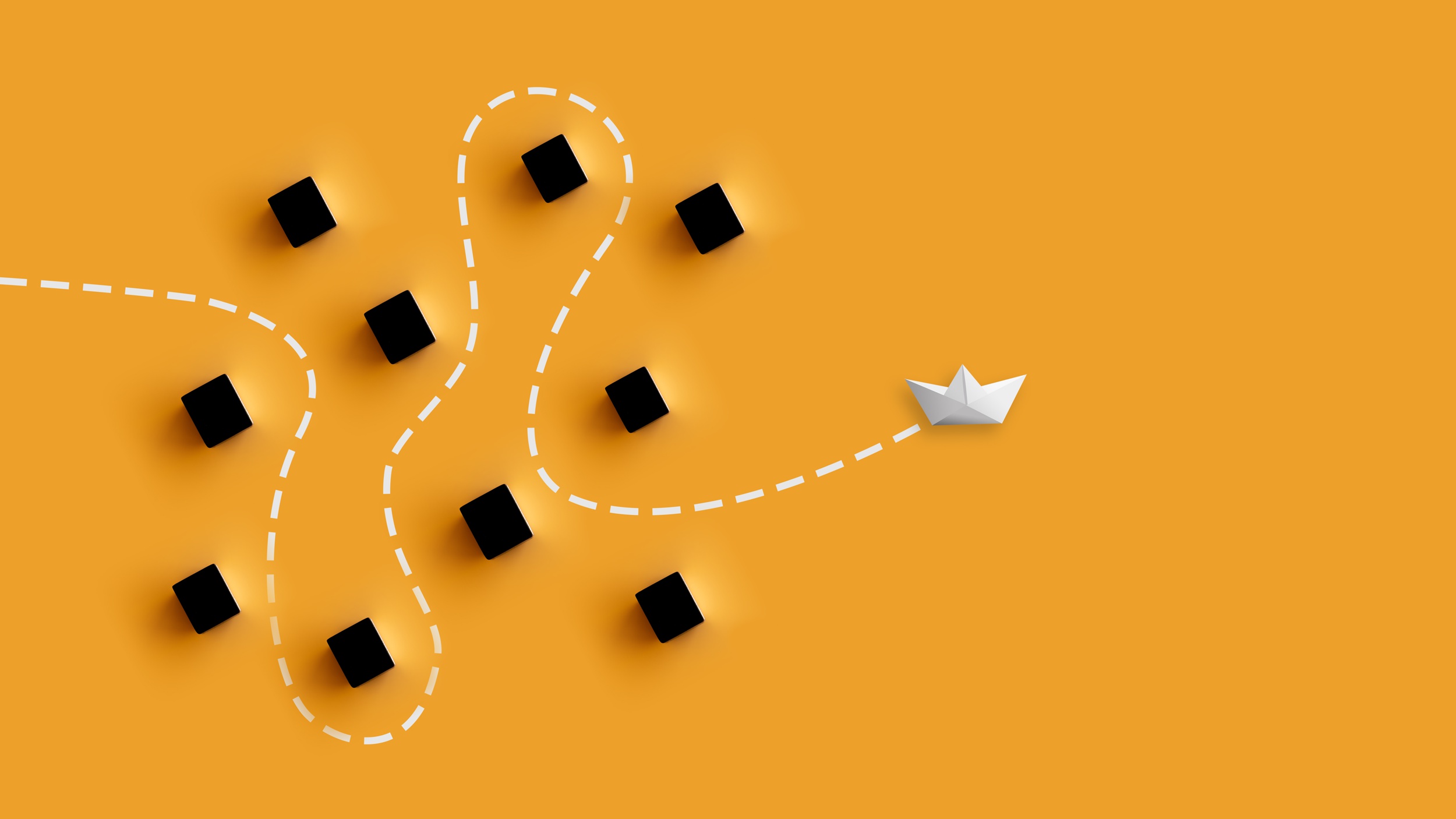 Illustration: Ein Papierschiff umschifft Hürden