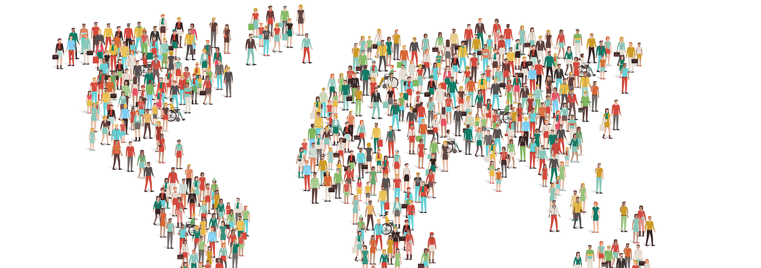 Crowd of people composing a world map