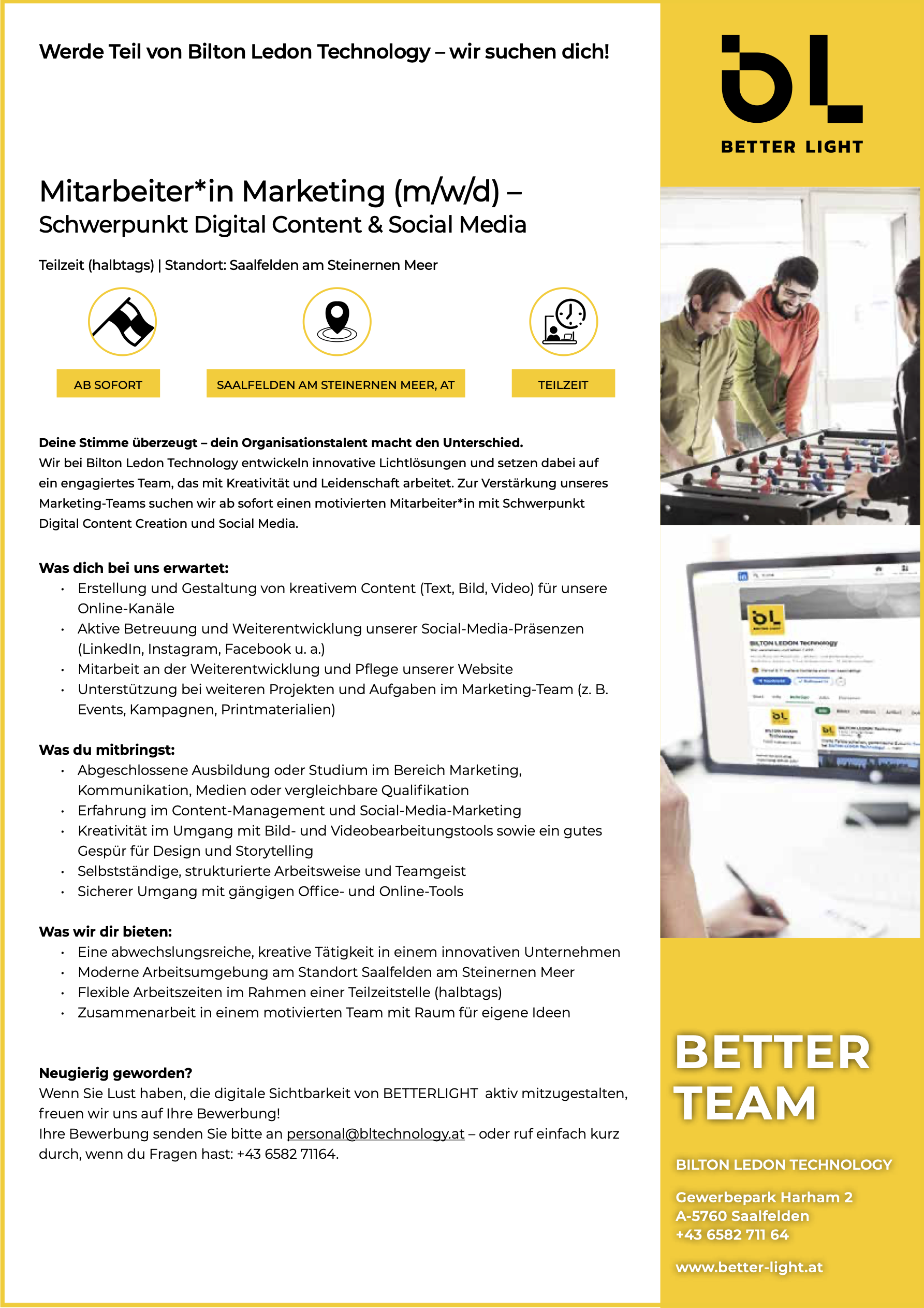 Information zur Stellenausschreibung (in Bilddatei)