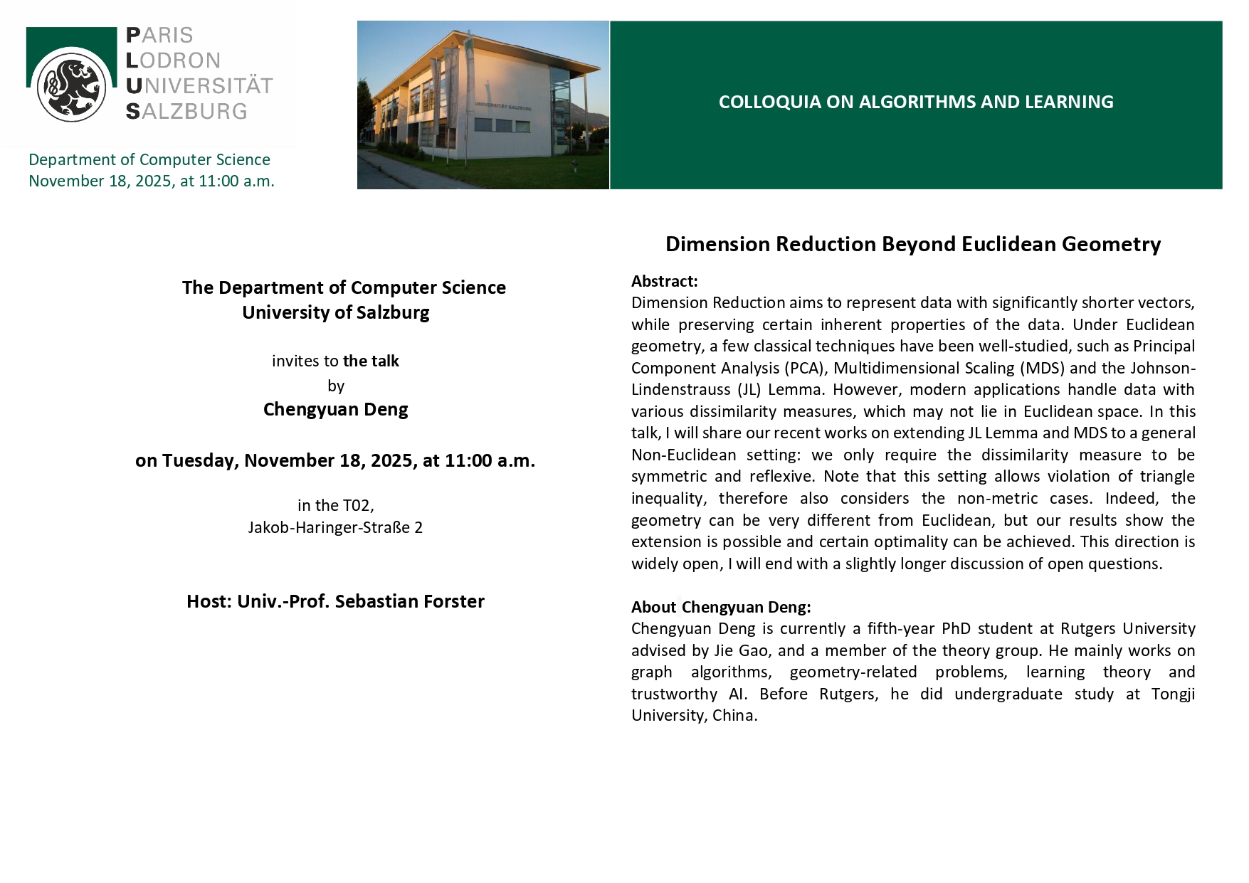 Guest Lecture of CHENGYUAN Deng