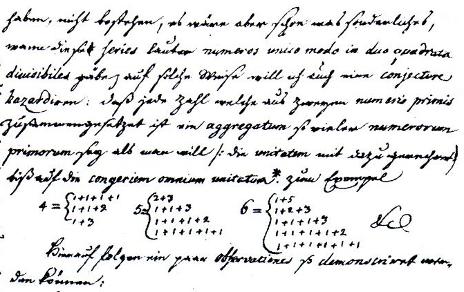 Brief von Goldbach an Euler