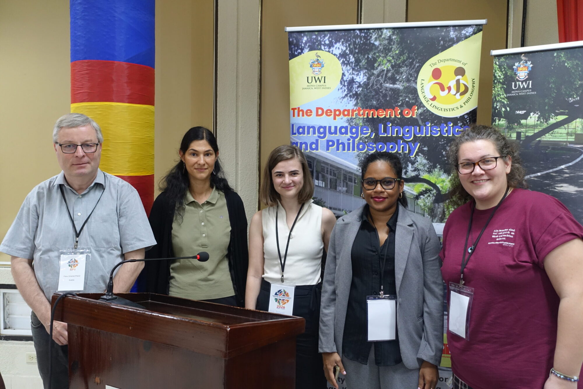 Foto: &copy; v.l.n.r.: Franz Gmainer-Pranzl (FB Systematische Theologie/Philosophie KTH), Cristina Thurnwalder (FB Philosophie KTH), Anna Breitwieser (FB Philosophie GW), Khimaja Connell (UWI Kingston, Department for Language, Linguistics and Philosophy), Franziska Kinskofer (FB Psychologie)