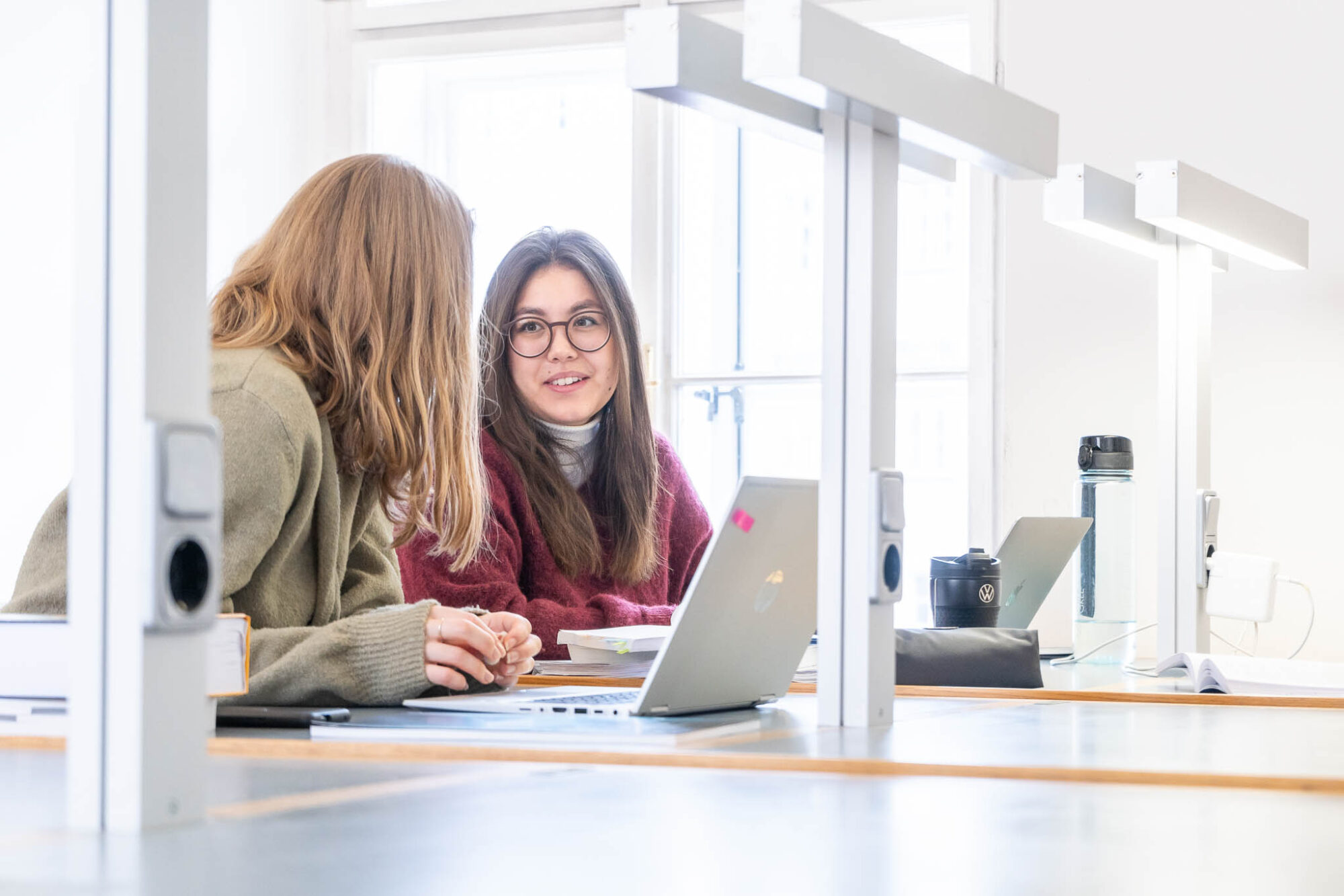 Studentinnen lernen gemeinsam vor dem Laptop