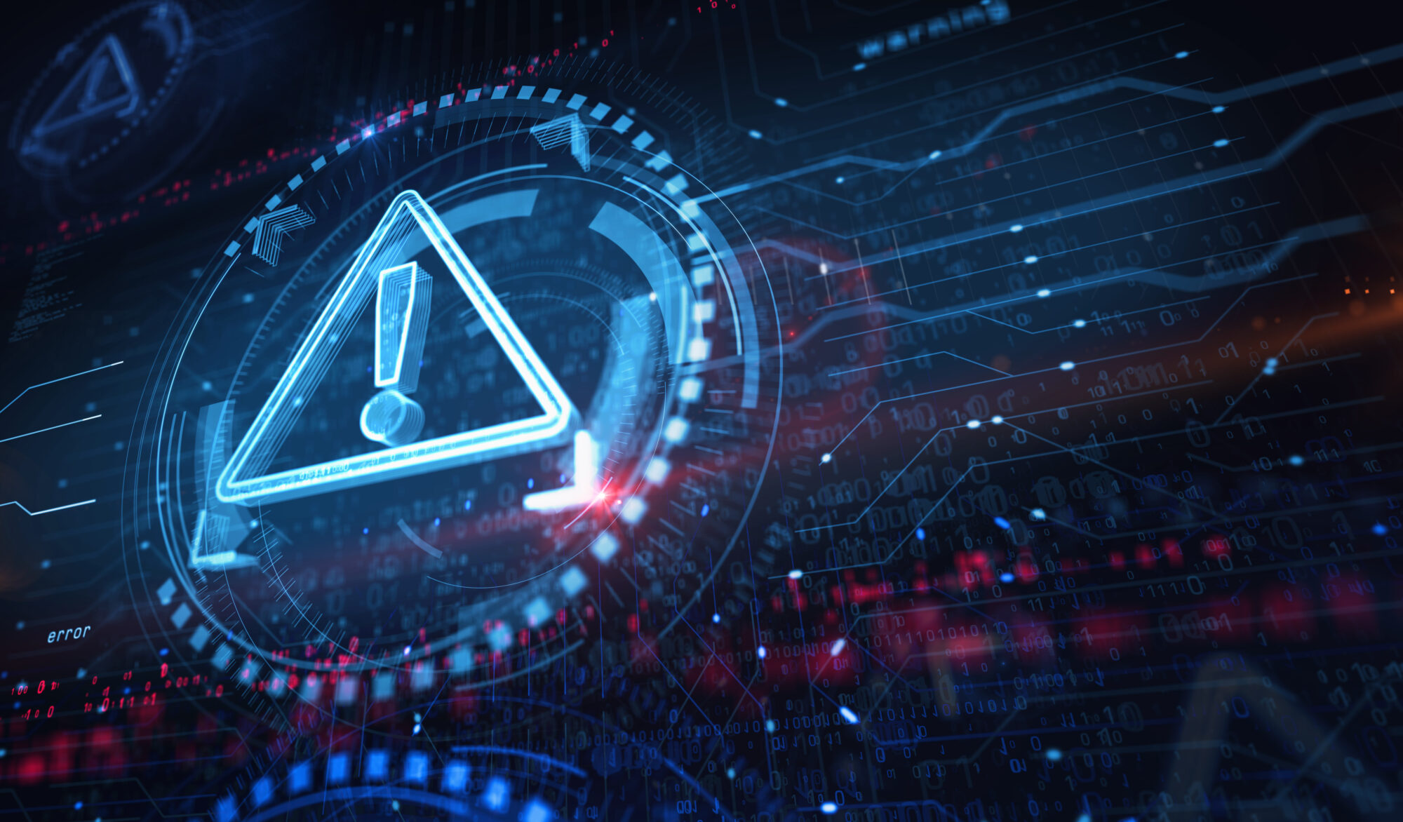 Alert warning and security breach alert symbol digital concept. Network, cyber technology and computer background abstract 3d illustration.