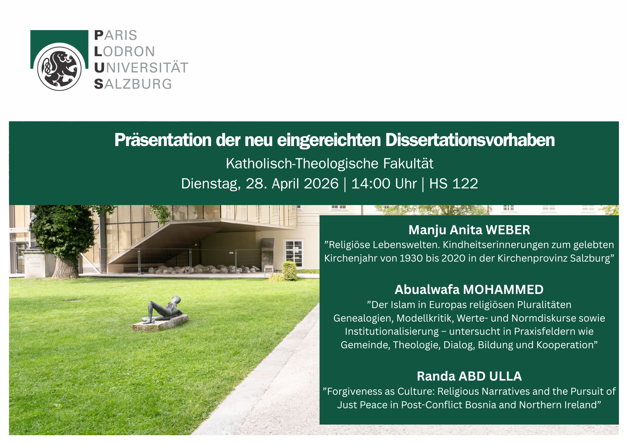 Pr&auml;sentation neuer Dissertationsprojekte an der Katholisch-Theologischen Fakult&auml;t