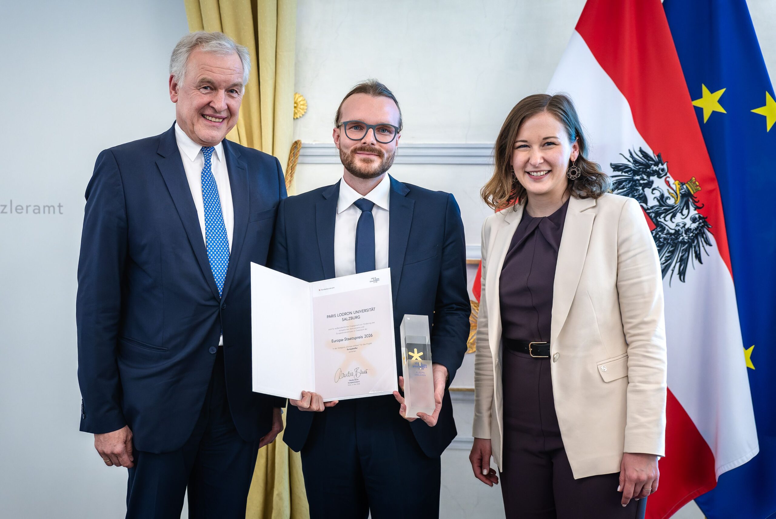 Am 6. Mai 2026 überreichte Bundesministerin Claudia Bauer (r.) den Europa-Staatspreis 2026 in verschiedenen Kategorien.