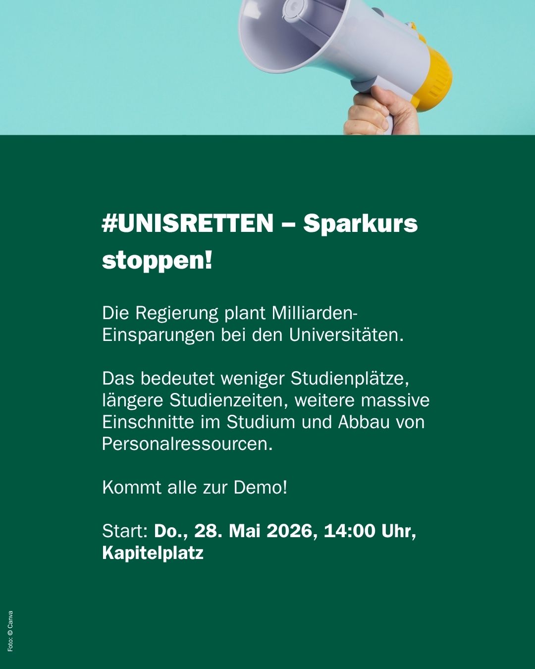 Werbesujet Aufruf zur Demo_Instagram Feed