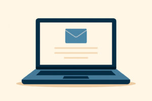 Ein Laptop mit einer E-Mail am Bildschirm.
