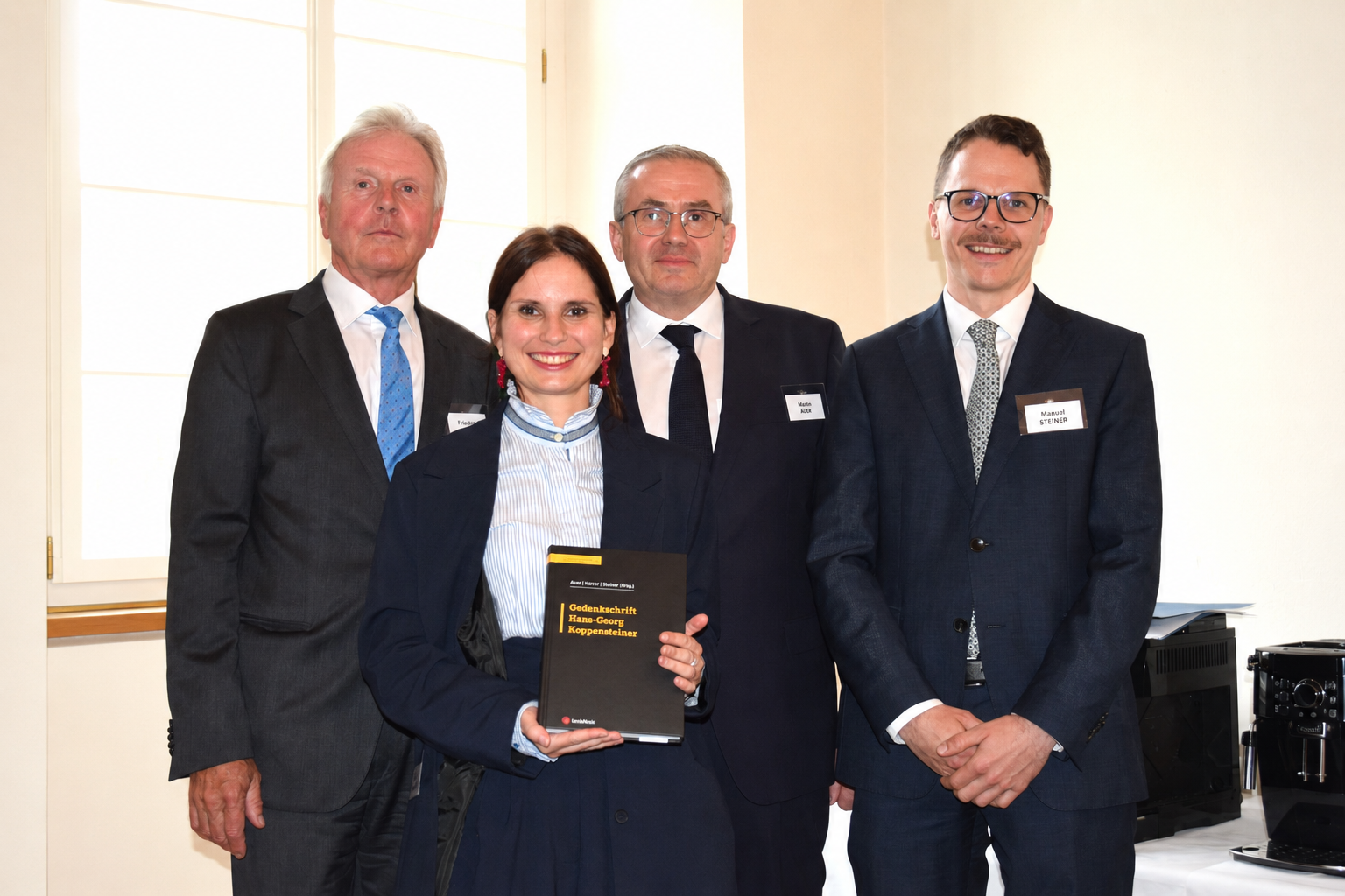 v.l.n.r.: RA o. Univ.-Prof. Dr. Friedrich Harrer, Mag.a Kathrin-Theres Hagenauer vom LexisNexis Verlag, Univ.-Prof. Dr. Martin Auer, Univ.-Ass. (post doc) Dr. Manuel Steiner