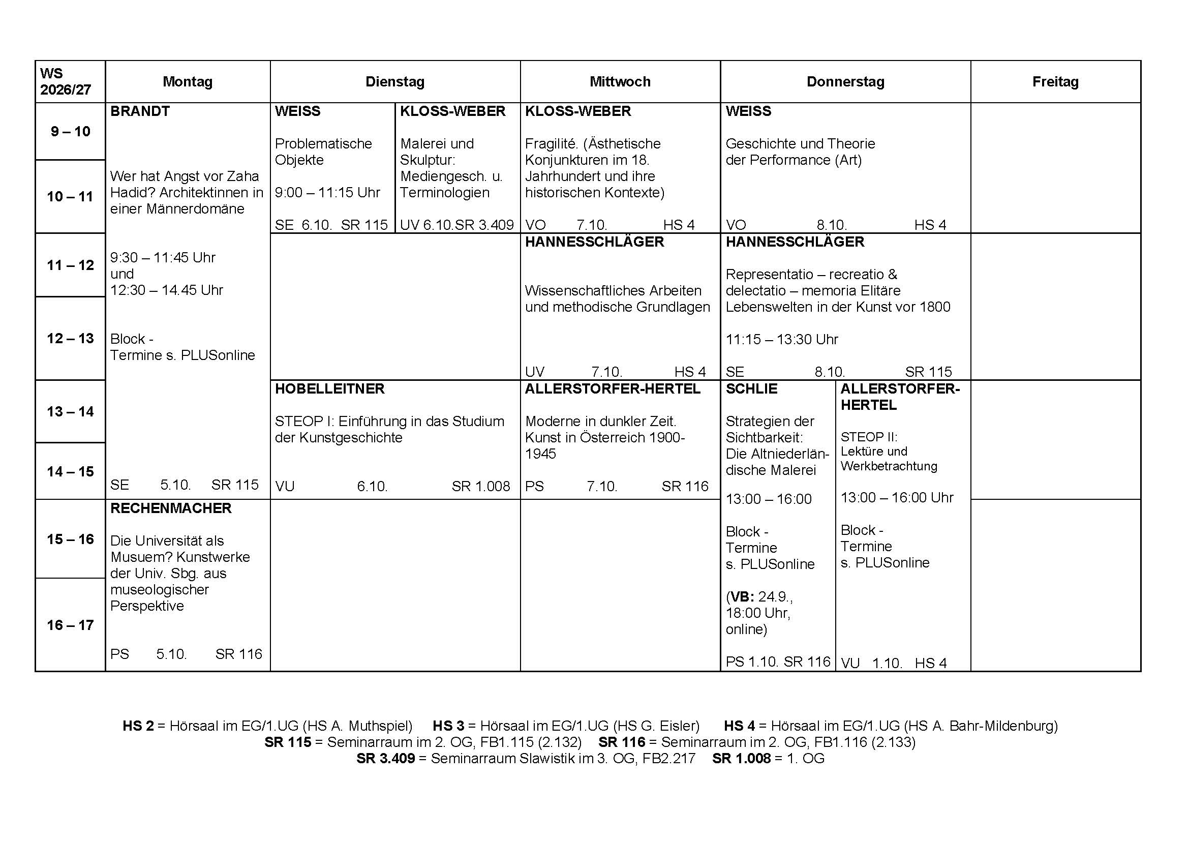 Stundenplan WS 2026-27