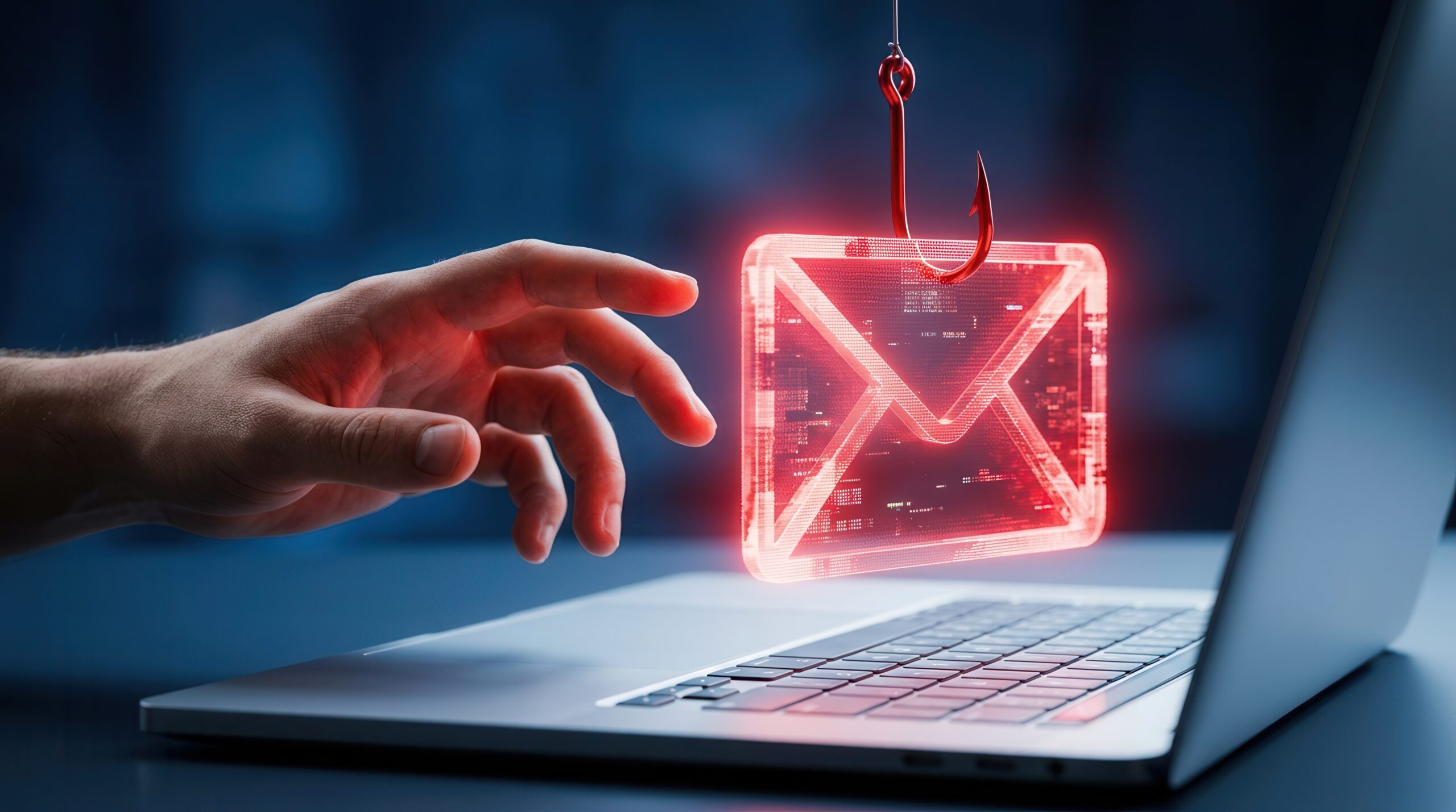 Hand greift zu digitalem Briefumschlag