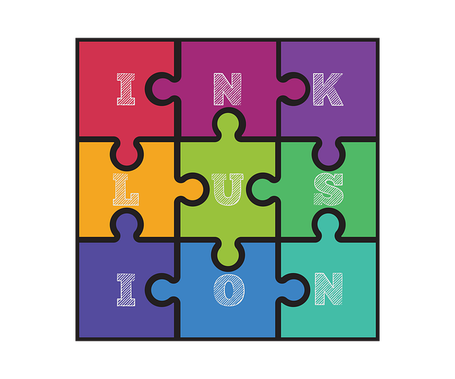 9-teiliges Puzzle mit Schriftzug "Inklusion" - auf jedem Puzzleteil ist ein Buchstabe